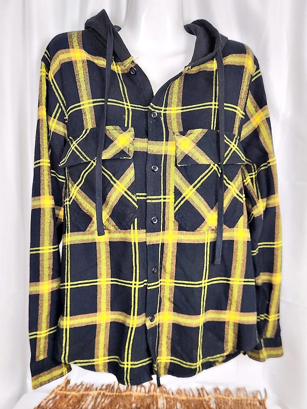 Original Use Plaid Hooded Utility Jacket in Black & Yellow Size Small